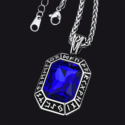 Engraved Crystal Dog Tag Necklace With Viking Runes for