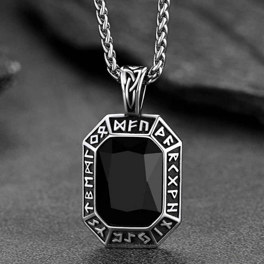 Engraved Crystal Dog Tag Necklace With Viking Runes for