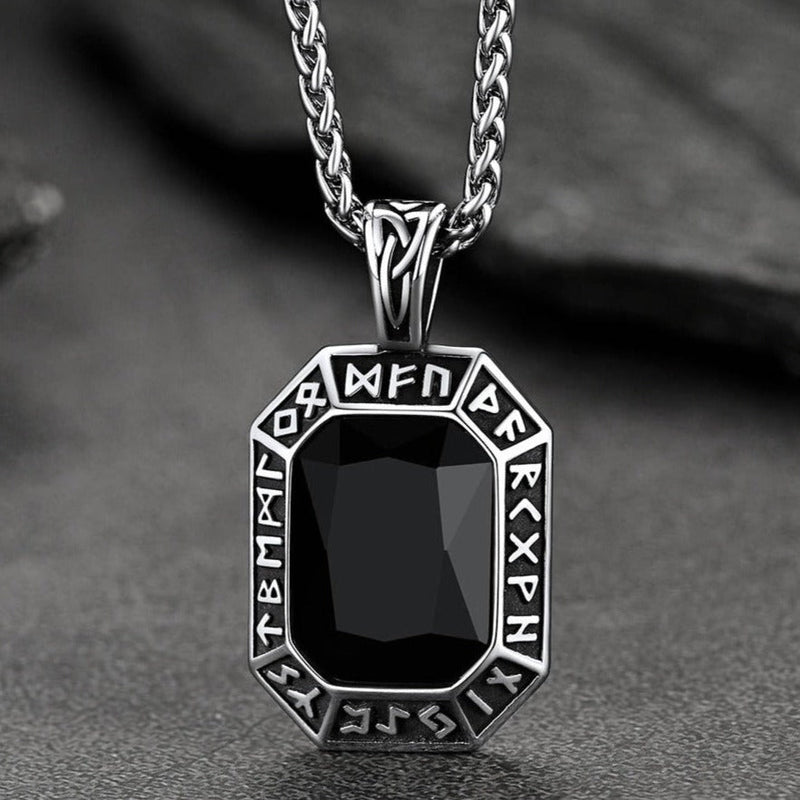 Engraved Crystal Dog Tag Necklace With Viking Runes for