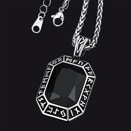 Engraved Crystal Dog Tag Necklace With Viking Runes for