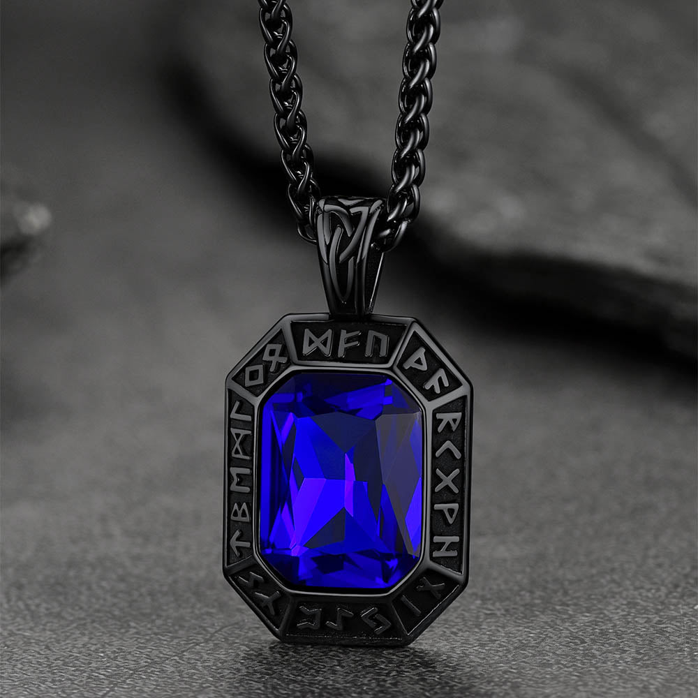 Engraved Crystal Dog Tag Necklace With Viking Runes for