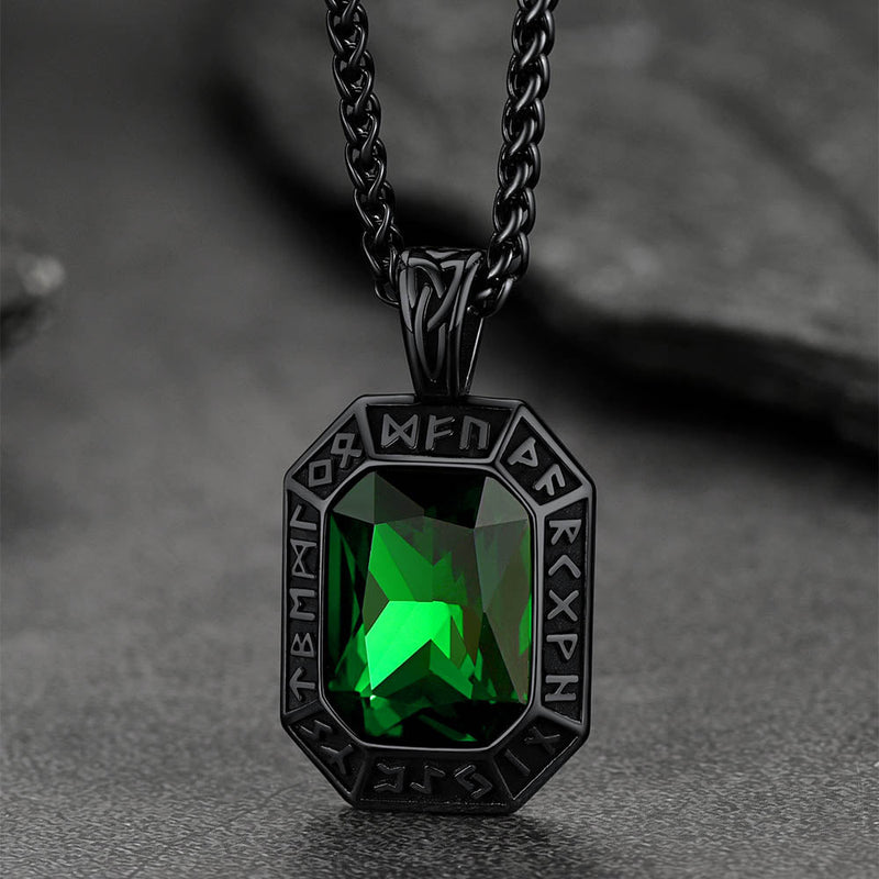 Engraved Crystal Dog Tag Necklace With Viking Runes for