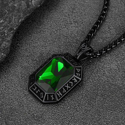Engraved Crystal Dog Tag Necklace With Viking Runes for