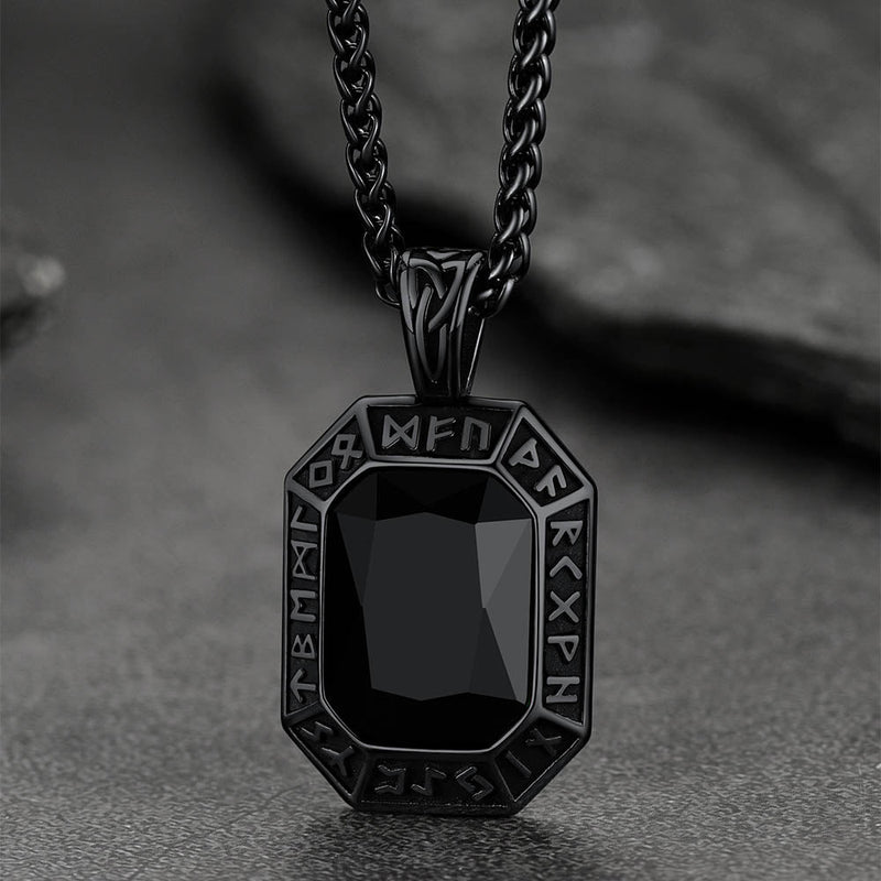 Engraved Crystal Dog Tag Necklace With Viking Runes for