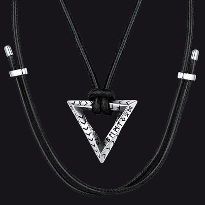 Viking Rune Mobius Triangle Pendant Necklace With Leather Chain