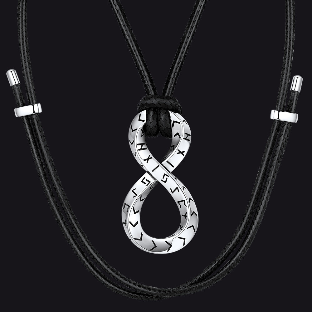 Viking Mobius Infinity Necklace Adjustable Leather Chain for