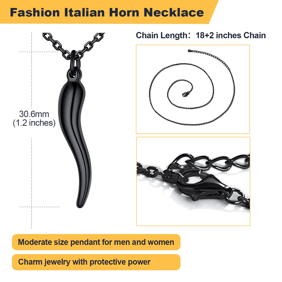Cornicello Italian Horn Amulet Pendant Necklace for