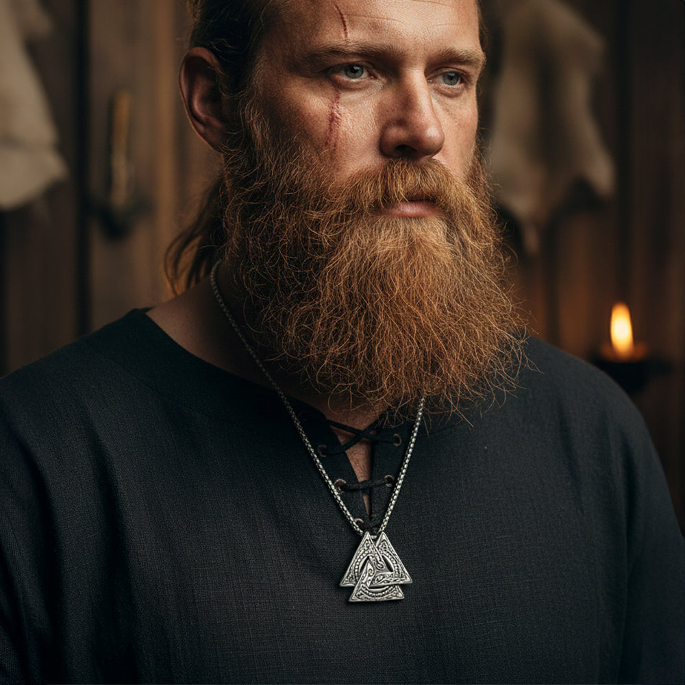 Viking Norse Odin Triangle Valknut Pendant Necklace for