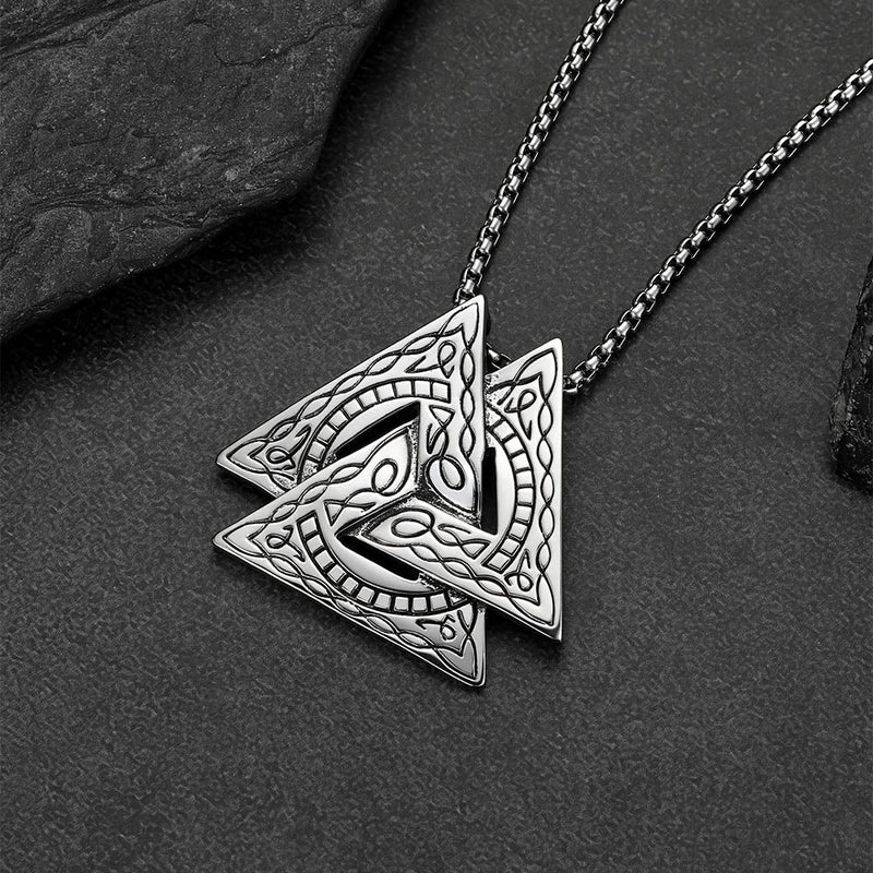 Viking Norse Odin Triangle Valknut Pendant Necklace for