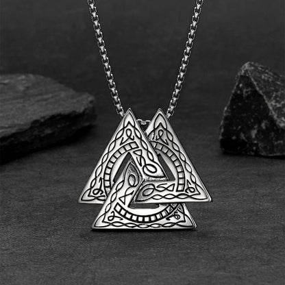 Viking Norse Odin Triangle Valknut Pendant Necklace for