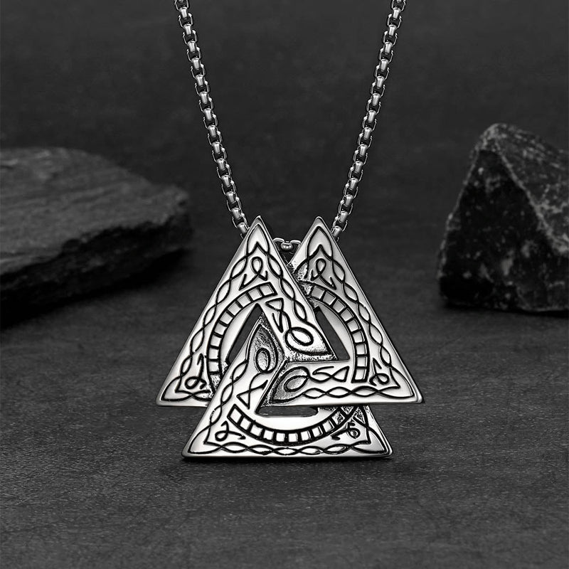 Viking Norse Odin Triangle Valknut Pendant Necklace for