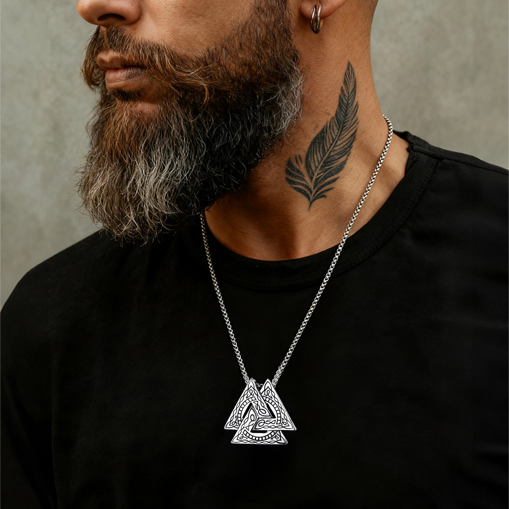 Viking Norse Odin Triangle Valknut Pendant Necklace for