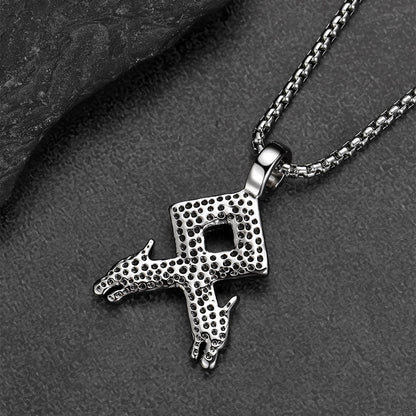 Viking Othala Rune Wolf Heads Pendant Necklace for