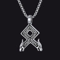 Viking Othala Rune Wolf Heads Pendant Necklace for