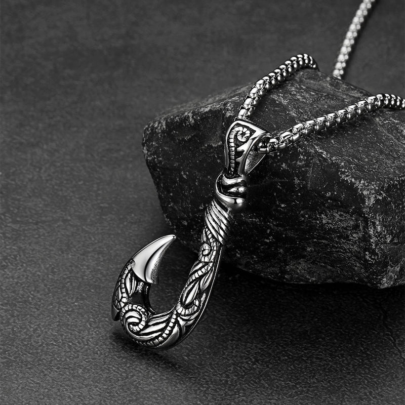 Viking Fish Hook Pendant Amulet Necklace for