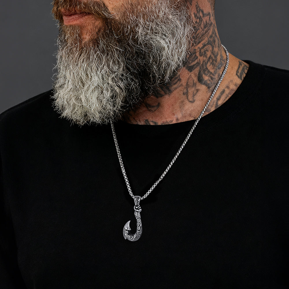 Viking Fish Hook Pendant Amulet Necklace for