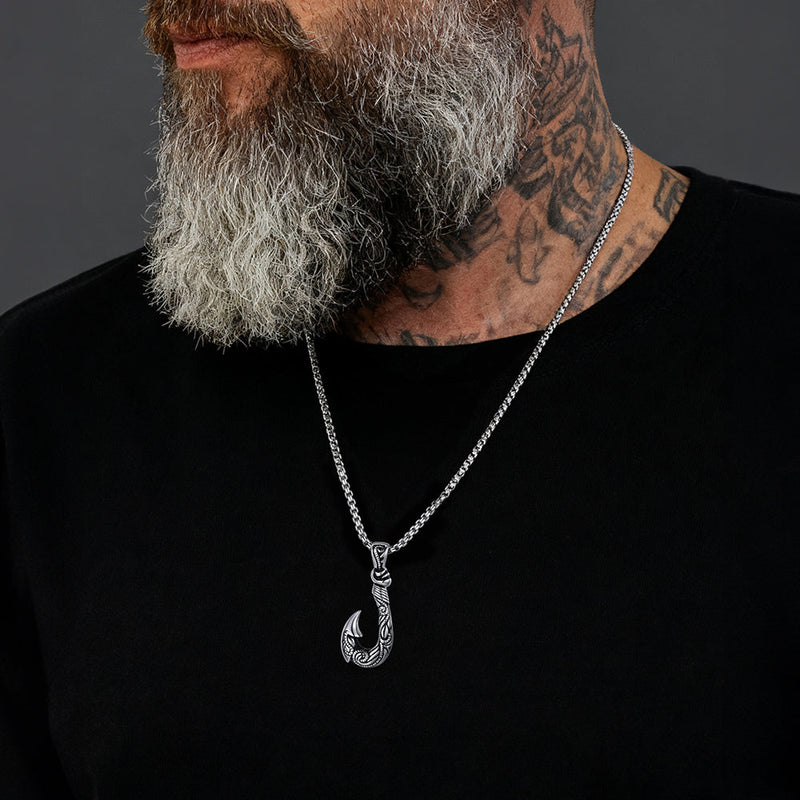 Viking Fish Hook Pendant Amulet Necklace for