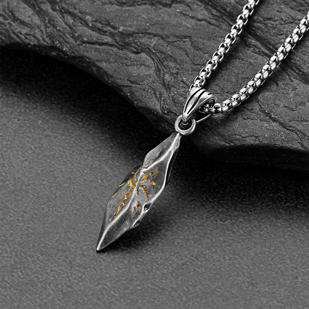 Punk Wishing Stone Tribal Rune Sun Pattern Necklace for