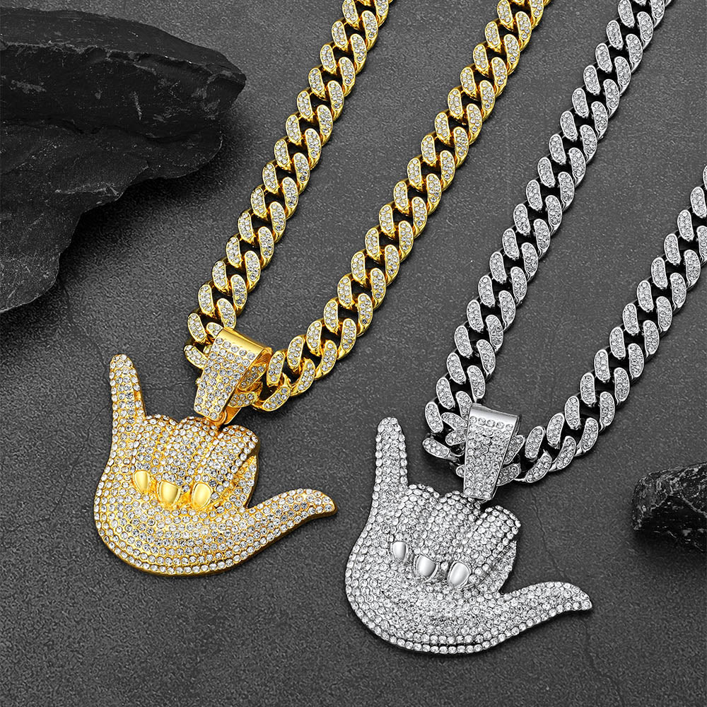 Full Diamond 666 Hand Pendant With Cuban Chain Necklace for