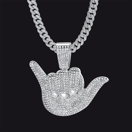 Full Diamond 666 Hand Pendant With Cuban Chain Necklace for