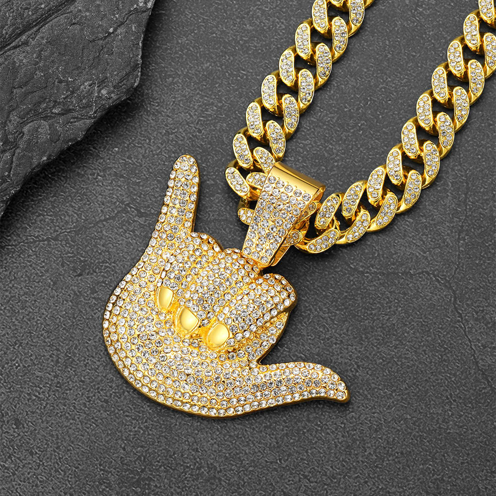 Full Diamond 666 Hand Pendant With Cuban Chain Necklace for