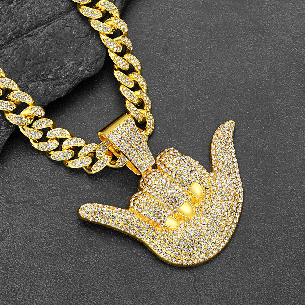 Full Diamond 666 Hand Pendant With Cuban Chain Necklace for