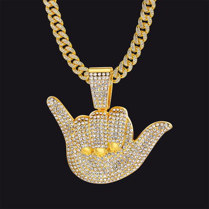 Full Diamond 666 Hand Pendant With Cuban Chain Necklace for