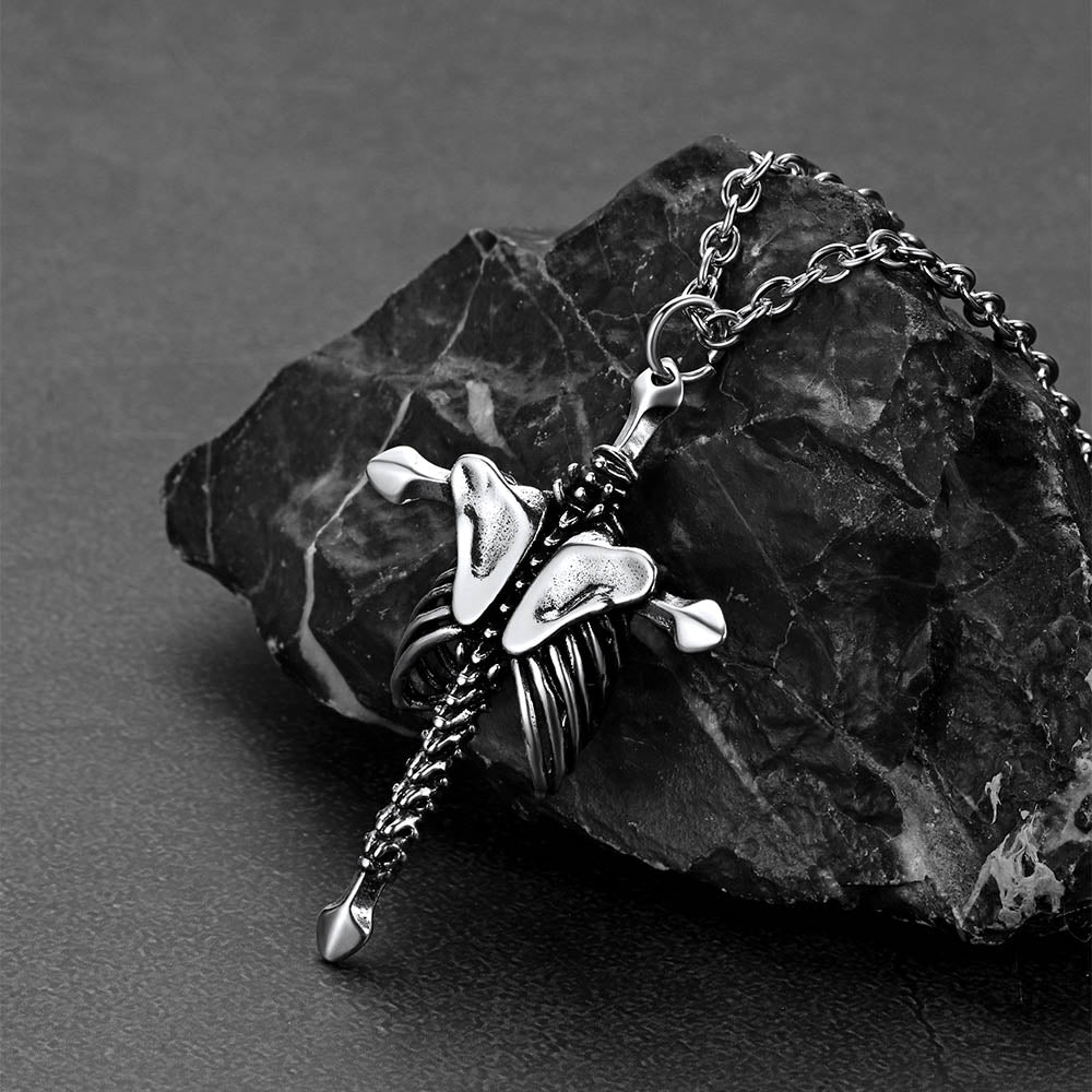 Gothic Jesus Skeleton Cross Pendant Necklace for