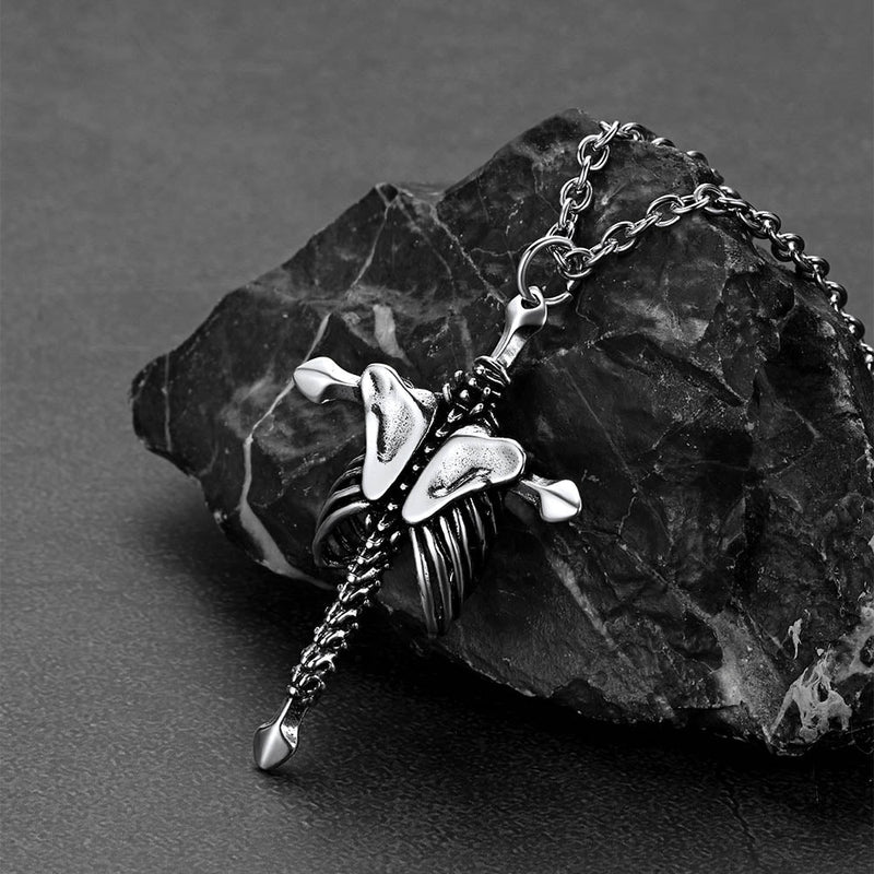Gothic Jesus Skeleton Cross Pendant Necklace for