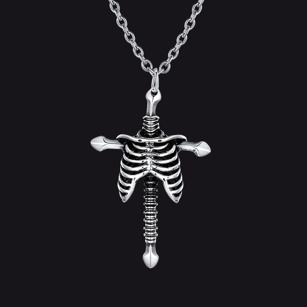 Gothic Jesus Skeleton Cross Pendant Necklace for