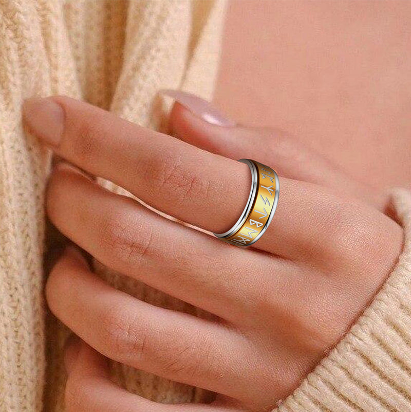 Viking Runes Fidget Anxiety Stainless Steel Ring for Couple