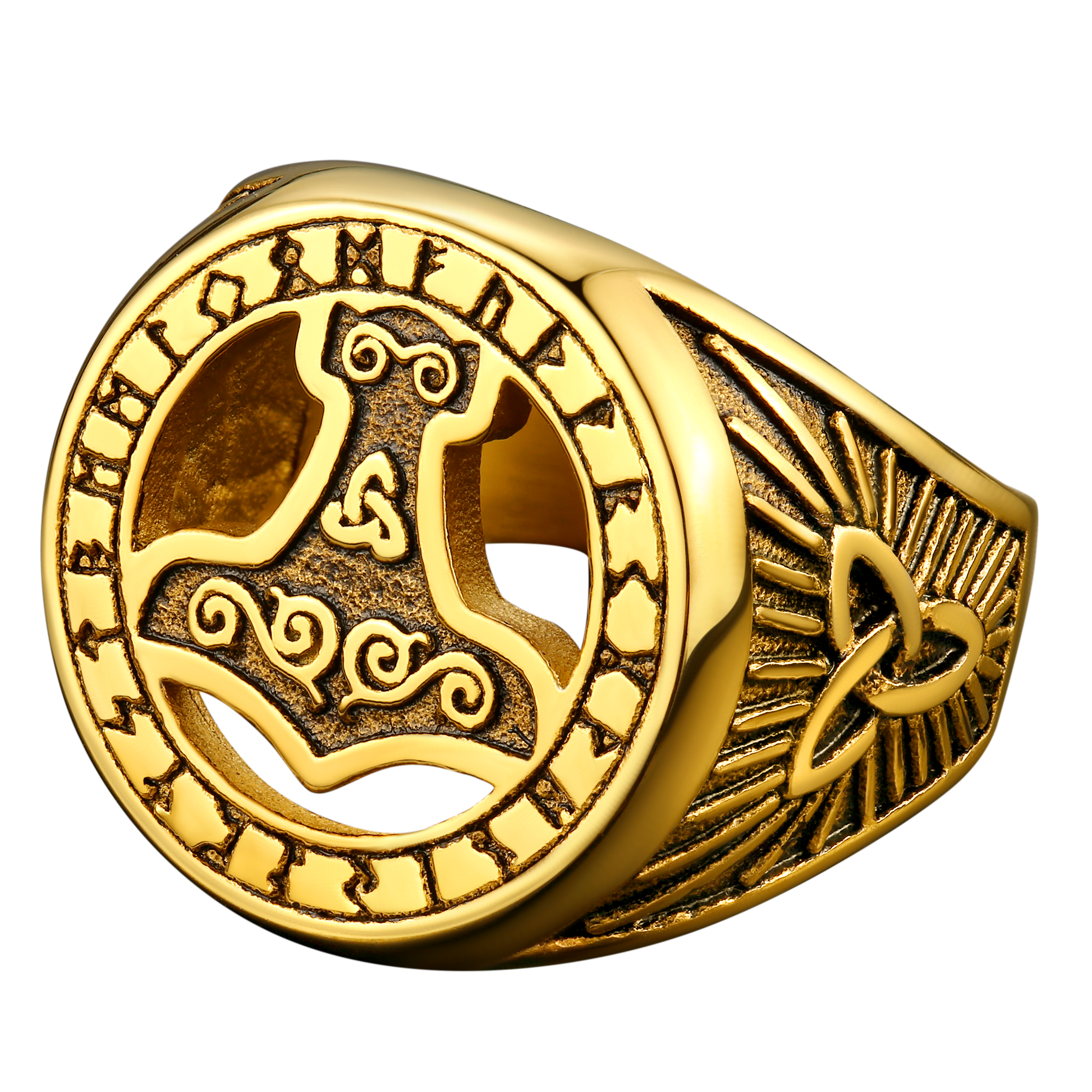 Viking Thor's Hammer Ring With Runes for