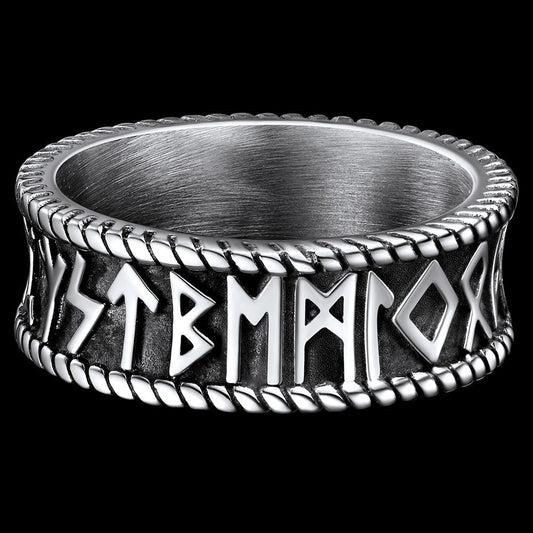 Stainless Steel Norse Viking Runes Band Ring for
