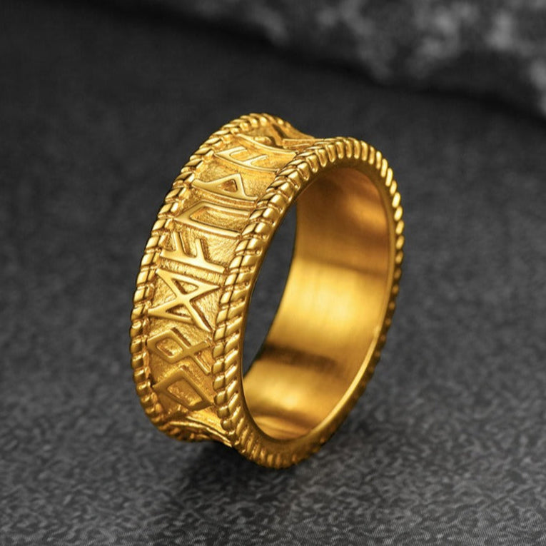 Stainless Steel Norse Viking Runes Band Ring for