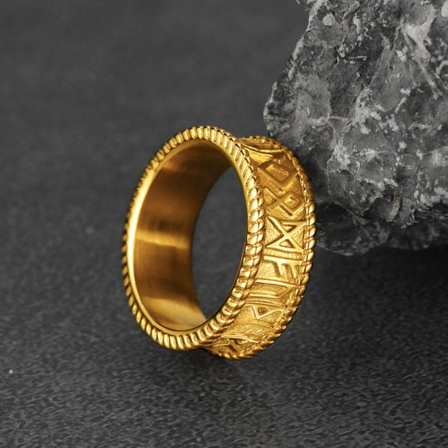 Stainless Steel Norse Viking Runes Band Ring for