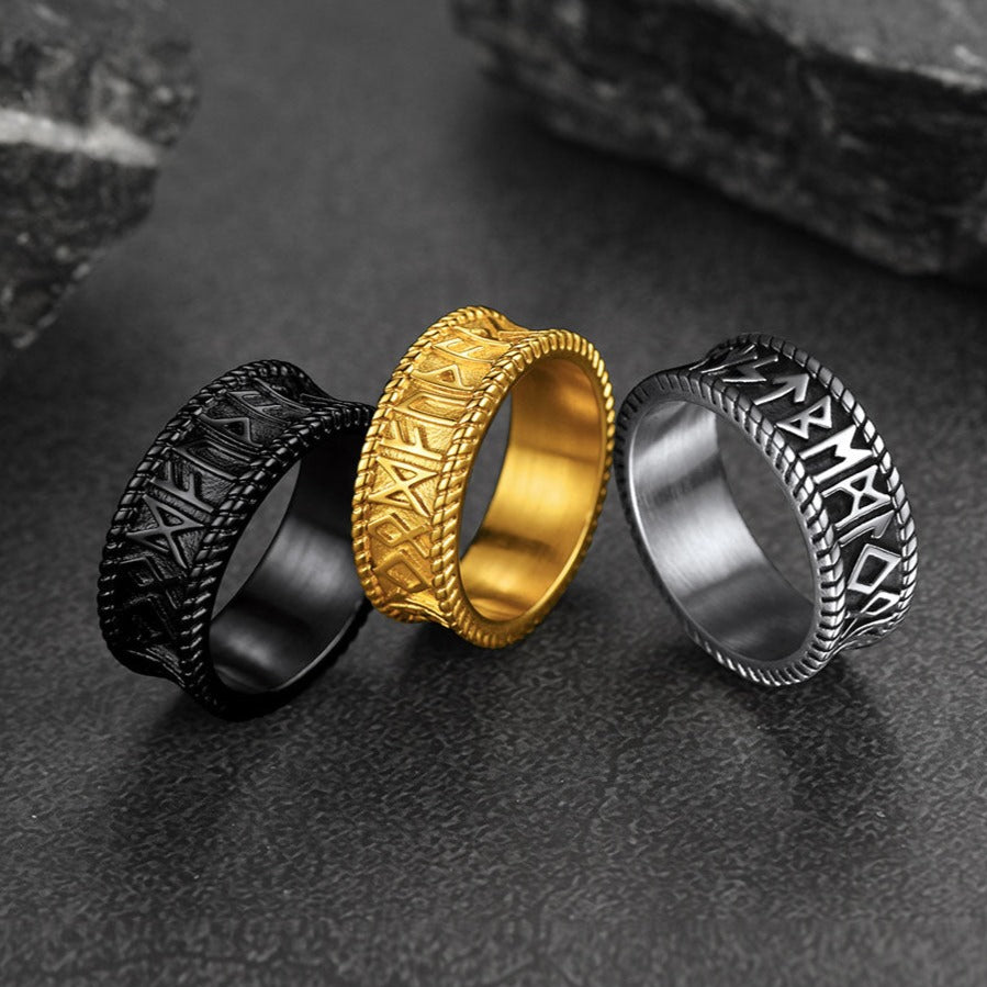 Stainless Steel Norse Viking Runes Band Ring for