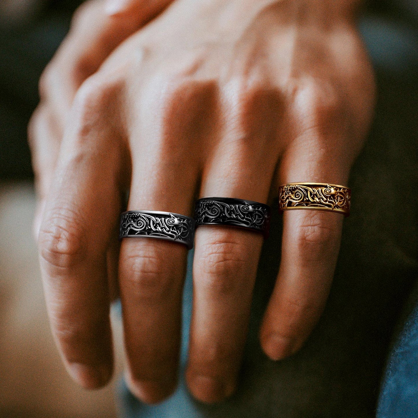 Norse Viking Celtic Wolf Ring Band for