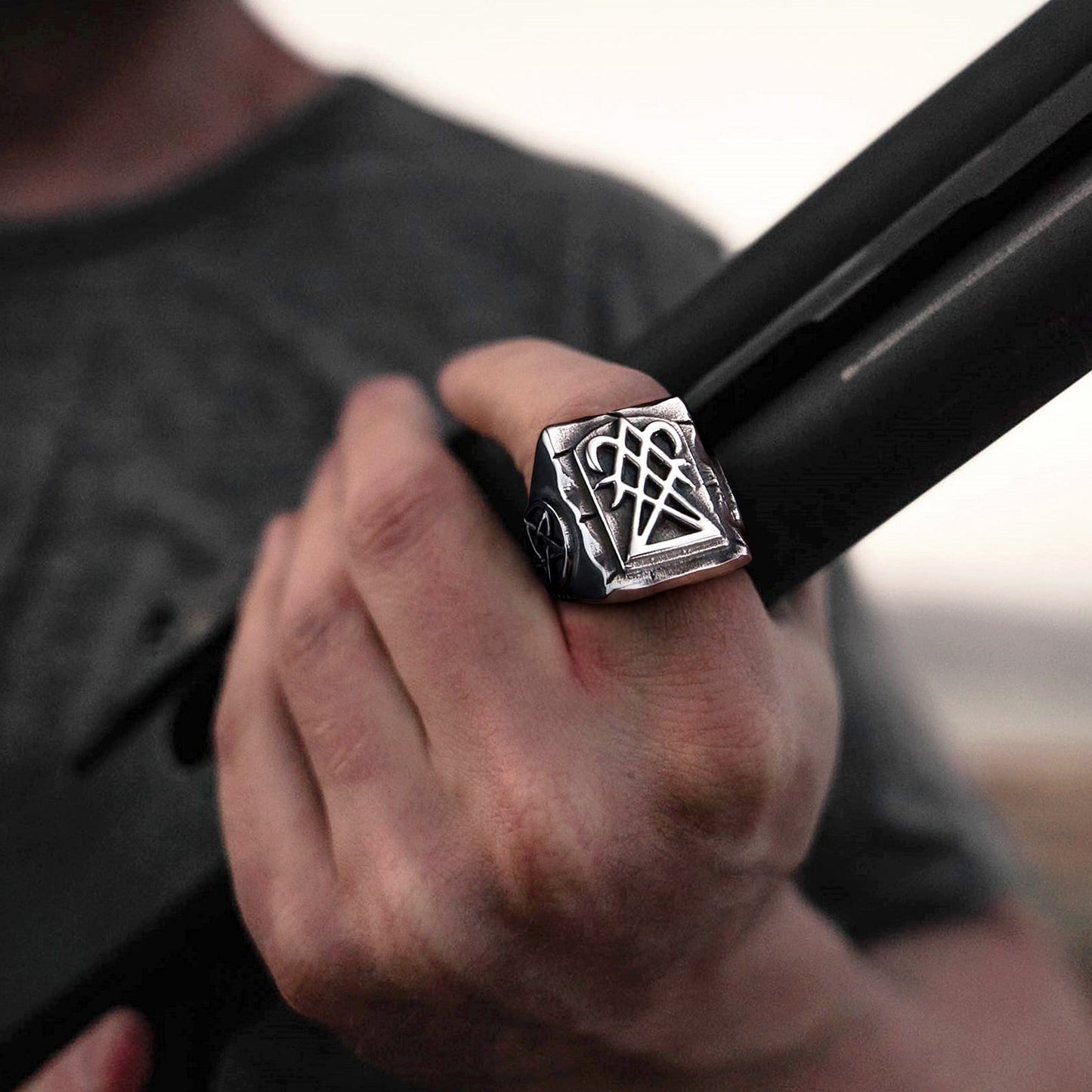 Satanic Lucifer Stainless Steel Signet Ring for