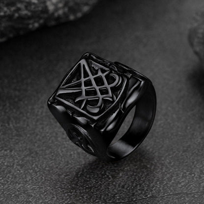 Satanic Lucifer Stainless Steel Signet Ring for