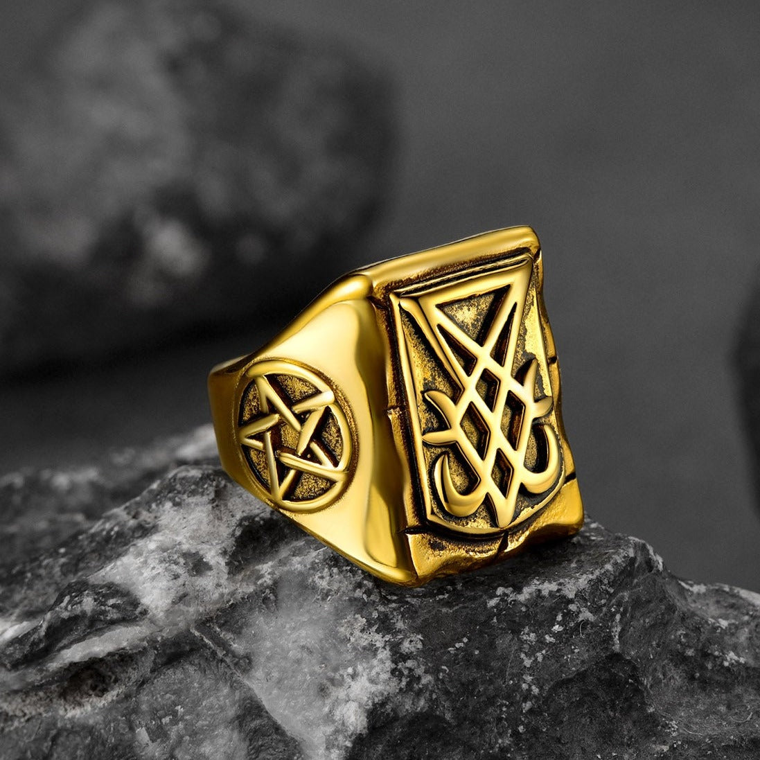 Satanic Lucifer Stainless Steel Signet Ring for
