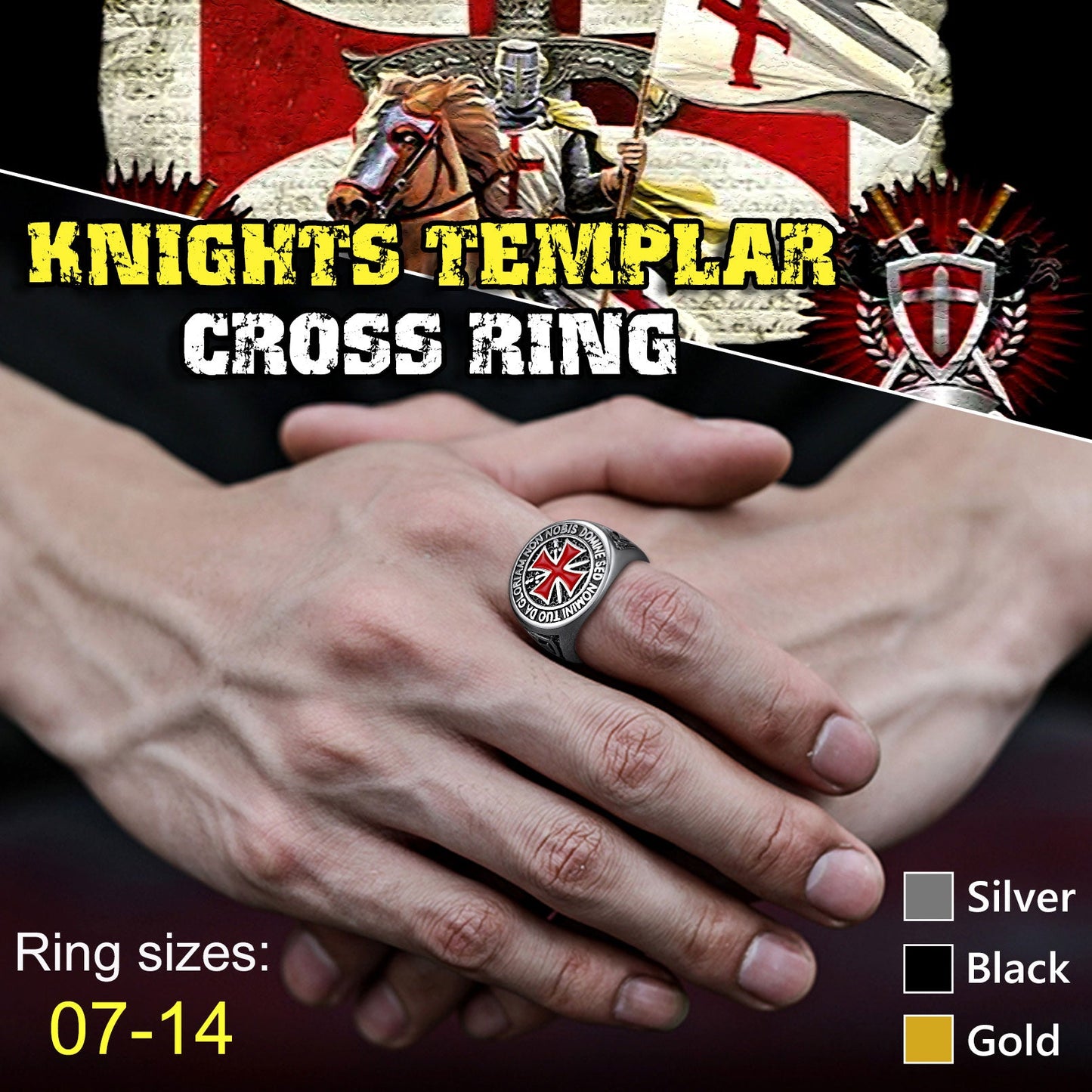 Red Knights Templar Cross Ring for