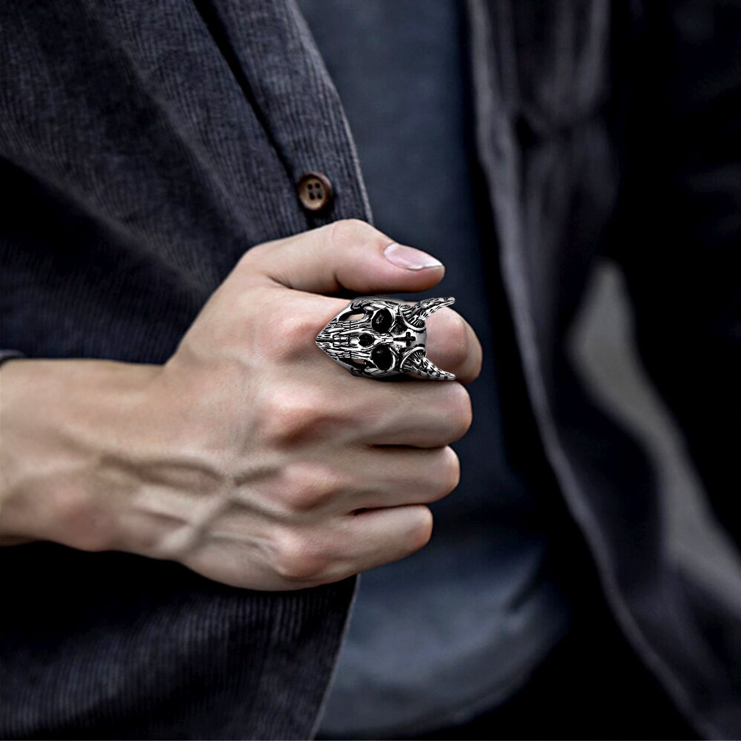 Satanic Baphomet Goat Skull Head Ring for