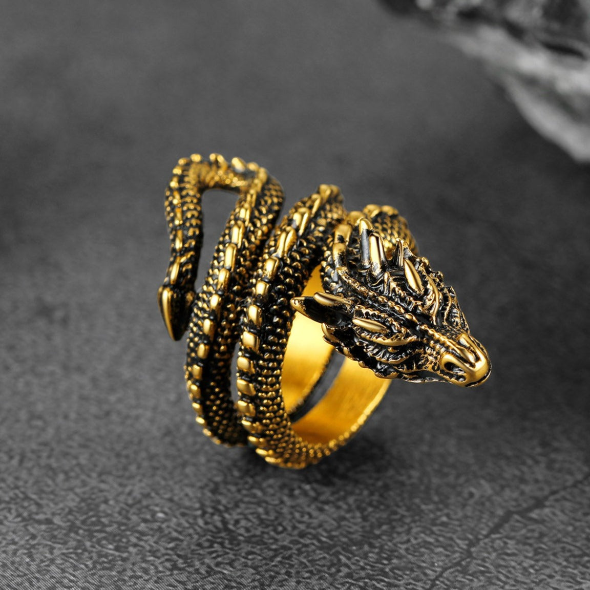 Punk Coiled Dragon Stainless Steel Ring for