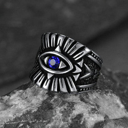 Blue Sapphire All Seeing Eye Stainless Steel Ring