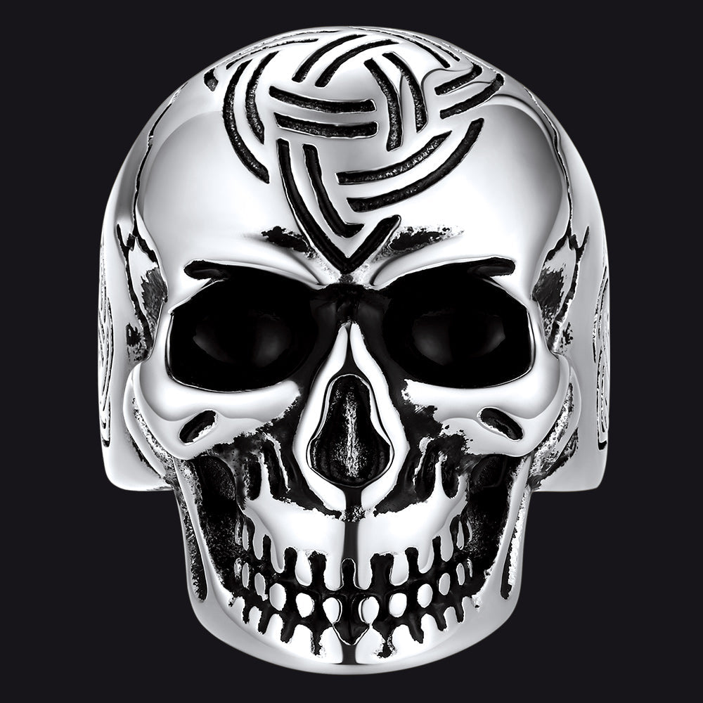 Gothic Skull Ring for With Viking Celtic Triquetra