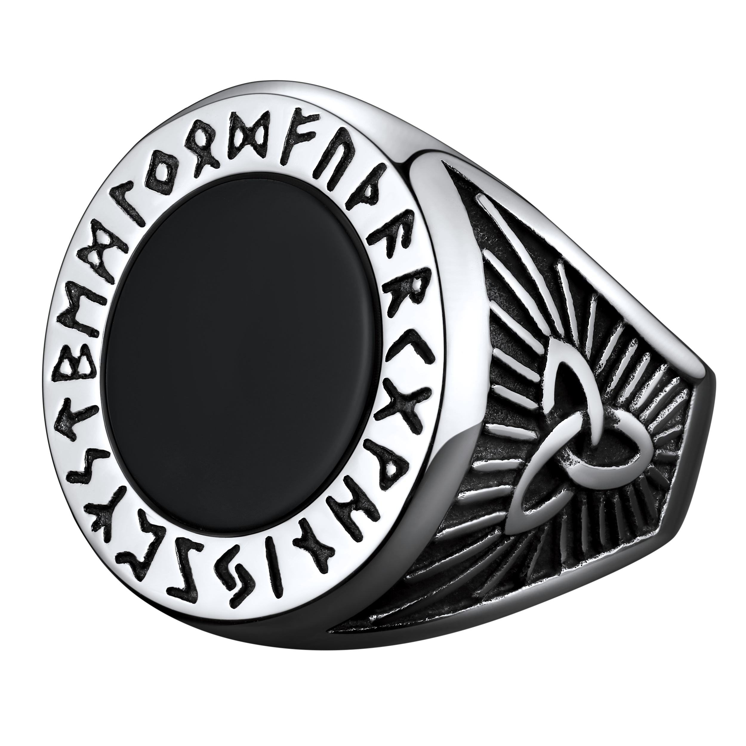 Black Onyx Signet Ring With Viking Runes for