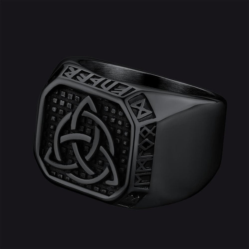 Celtic Knot Signet Ring With Viking Runes