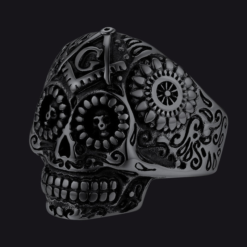 Punk Masonic Sugar Skull Ring for