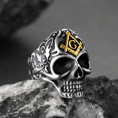 Gothic Masonic Skull Stainless Steel Ring for