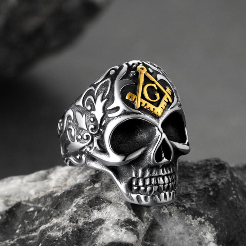 Gothic Masonic Skull Stainless Steel Ring for